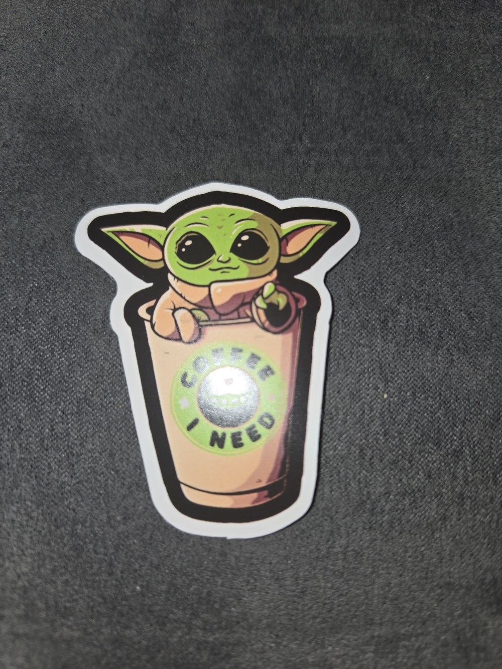 Cute Green Baby Yoda in Coffee Cup Sticker